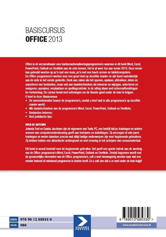 Achterkant van Basiscursus Office 2013