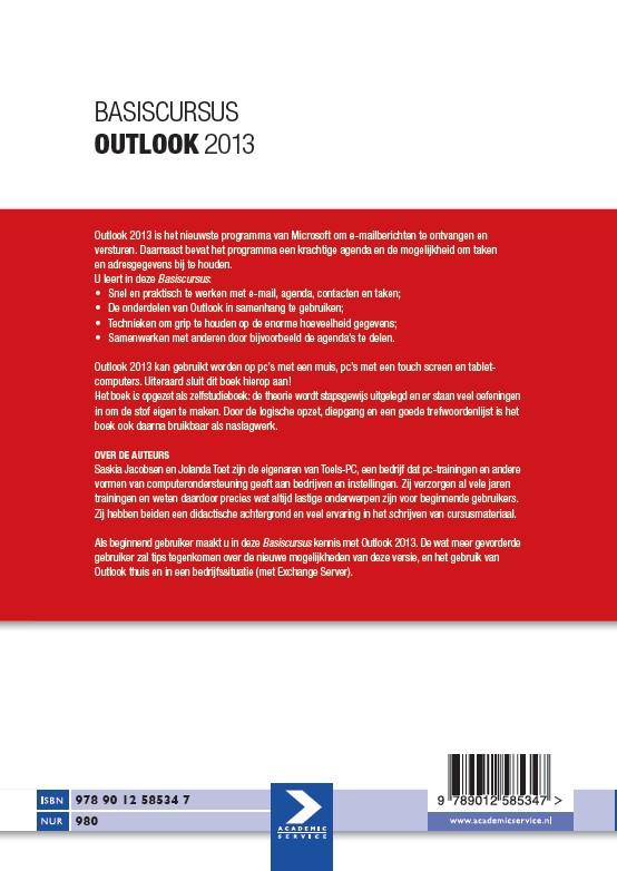 Achterkant van Basiscursus Outlook 2013