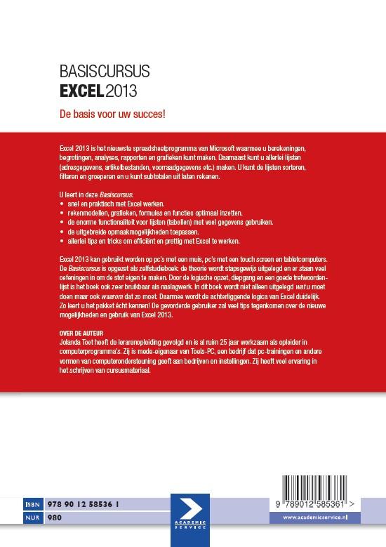 Achterkant van Basiscursus Excel 2013