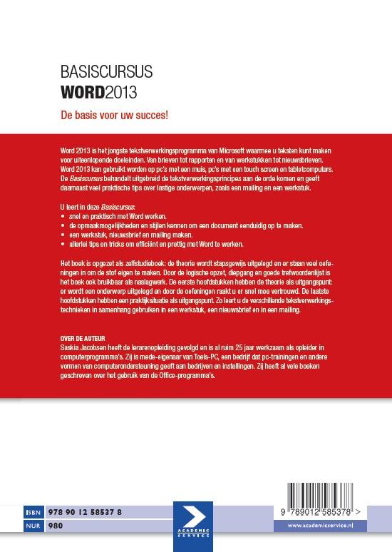 Achterkant van Basiscursus Word 2013