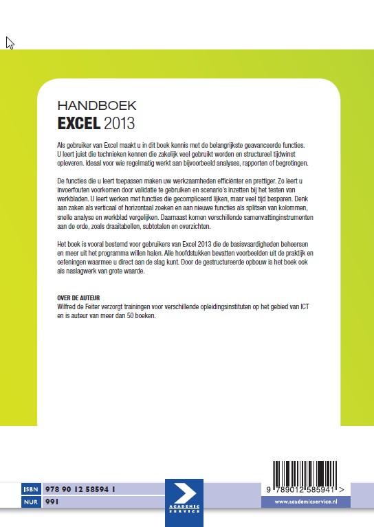Achterkant van Handboek Excel 2013