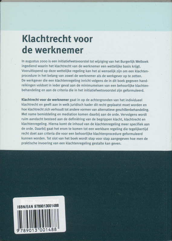 Achterkant van Klachtrecht voor de werknemer