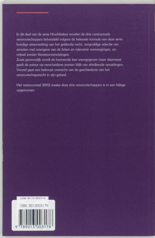Achterkant van Hoofdzaken maatschap, vennootschap onder firma en commanditaire vennootschap