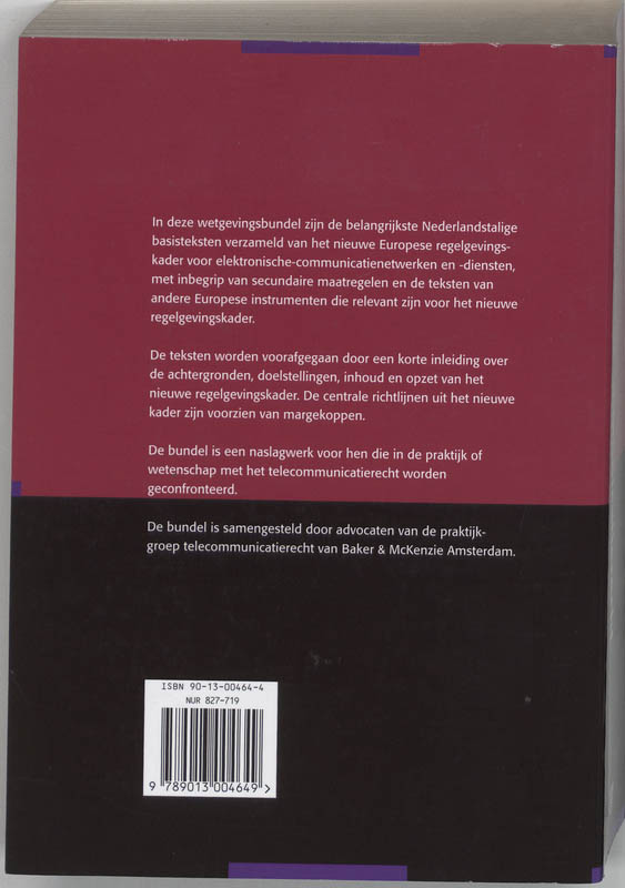 Achterkant van Wettenpocket Europees telecommunicatierecht