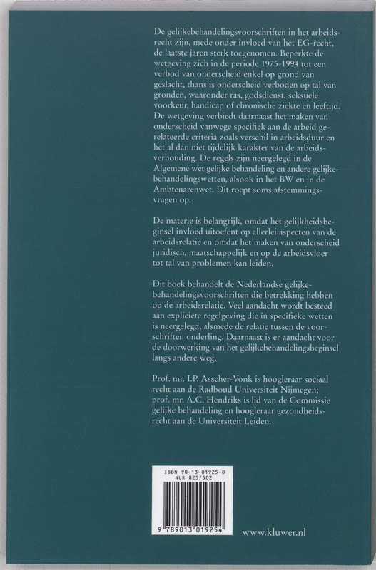 Achterkant van Gelijke behandeling bij de arbeid