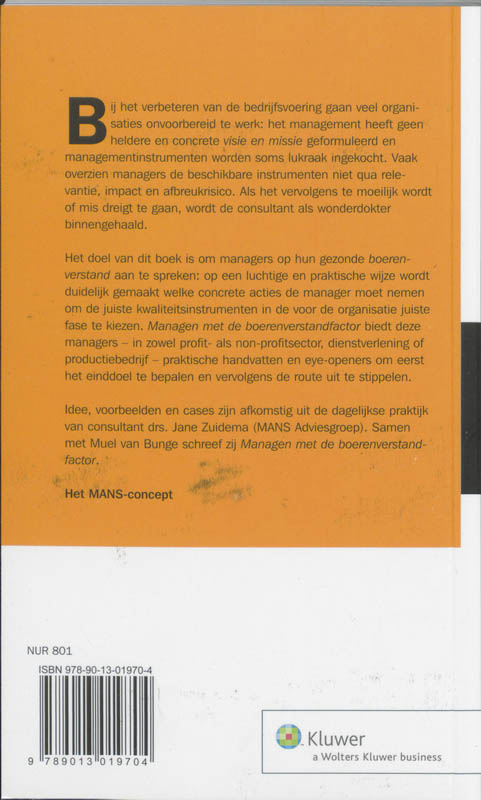 Achterkant van Managen met de boerenverstandfactor