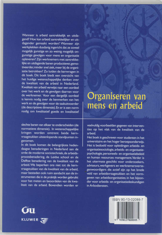 Achterkant van Organiseren van Mens en Arbeid