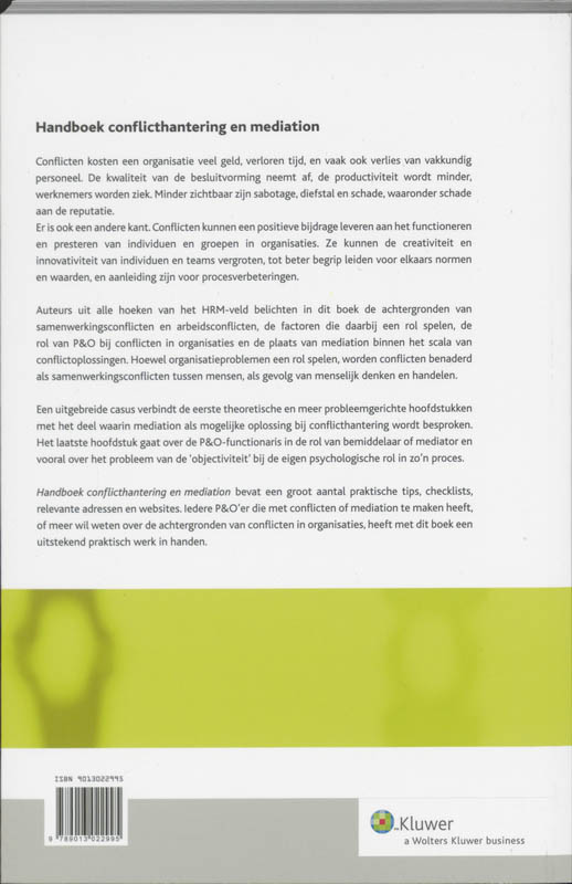 Achterkant van Handboek conflicthantering en mediation