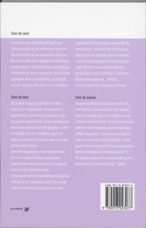 Achterkant van Evenementen en kostenbeheersing