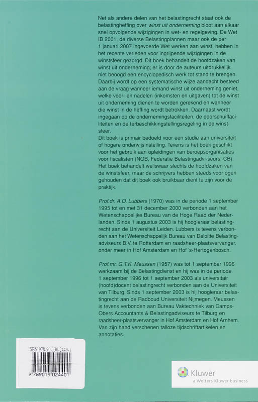 Achterkant van Hoofdzaken winst uit onderneming