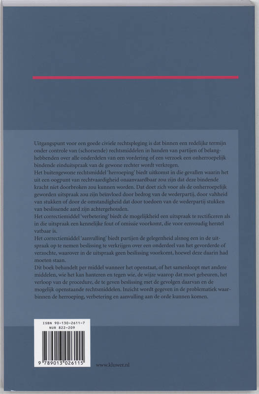Achterkant van Herroeping, verbetering en aanvulling van burgerrechterlijke uitspraken (art. 382-393, 31 en 32 Rv)