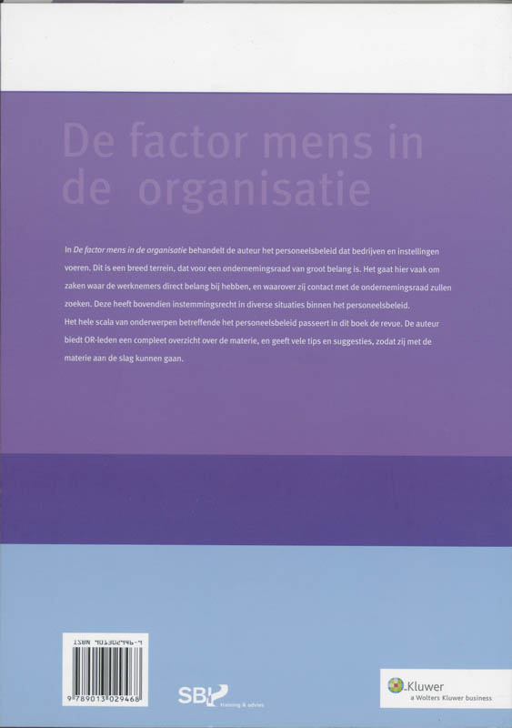 Achterkant van De factor mens in de organisatie