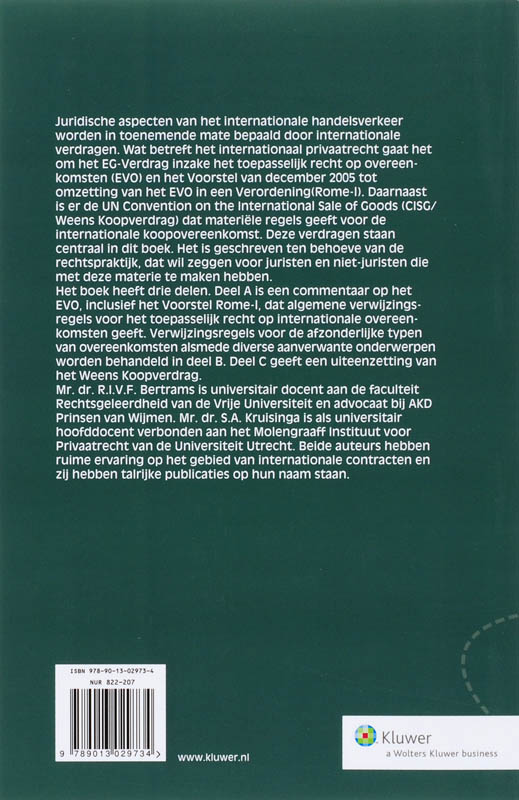 Achterkant van Overeenkomsten in het internationaal privaatrecht en het Weens Koopverdrag