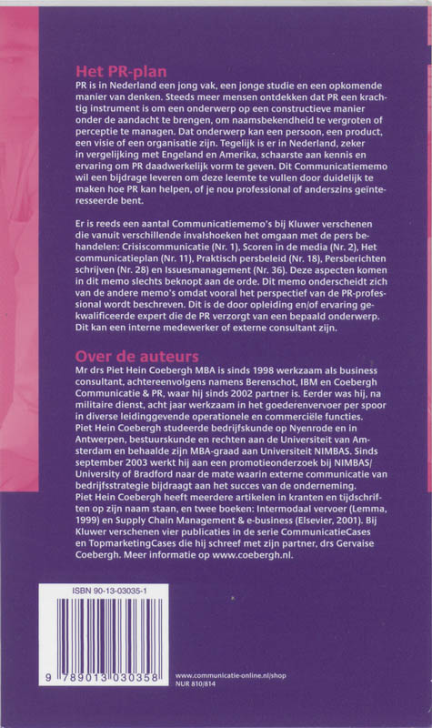 Achterkant van Het PR-plan