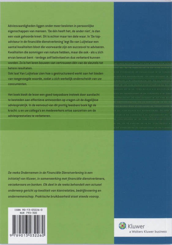 Achterkant van De topadviseur in de financiele dienstverlening