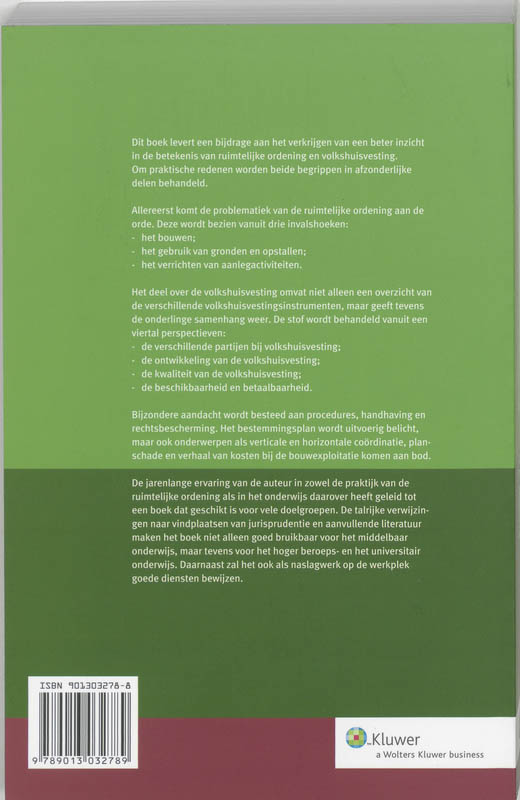 Achterkant van Inleiding ruimtelijke ordening en volkshuisvesting
