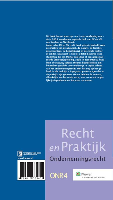 Achterkant van Ondernemingsrecht BV en NV in de praktijk