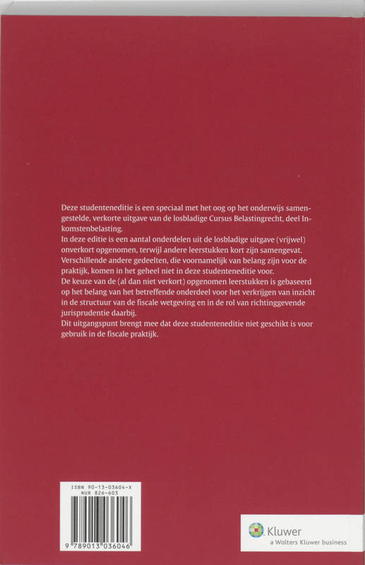 Achterkant van Studenteneditie Cursus Belastingrecht Inkomstenbelasting 2006/2007