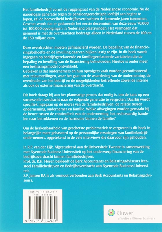 Achterkant van Financiering van de bedrijfsoverdracht binnen familiebedrijven
