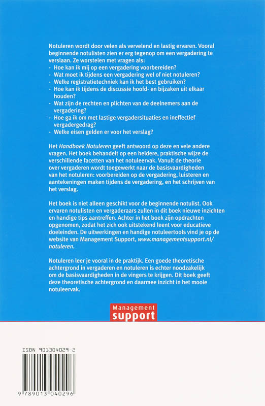 Achterkant van Handboek Notuleren