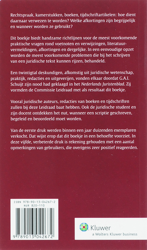 Achterkant van Leidraad voor juridische auteurs