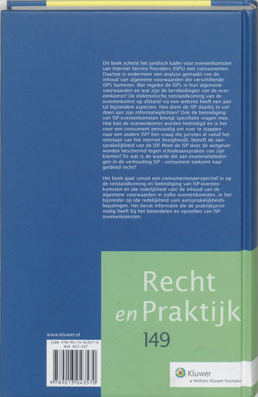 Achterkant van De overeenkomst van Internet Service Providers met consument