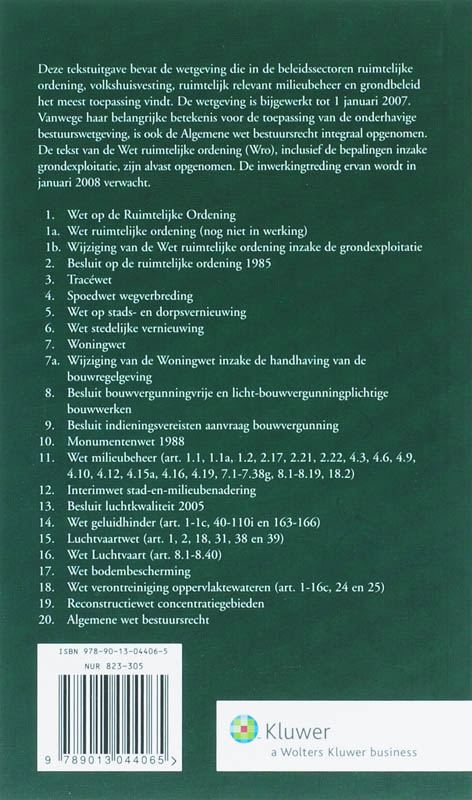 Achterkant van Tekstuitgave Ruimtelijk bestuursrecht