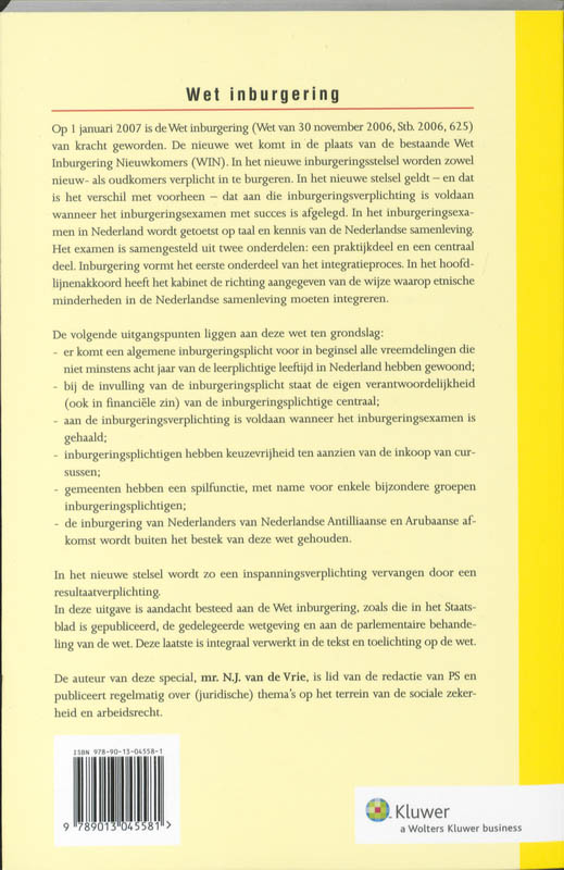 Achterkant van Wet inburgering