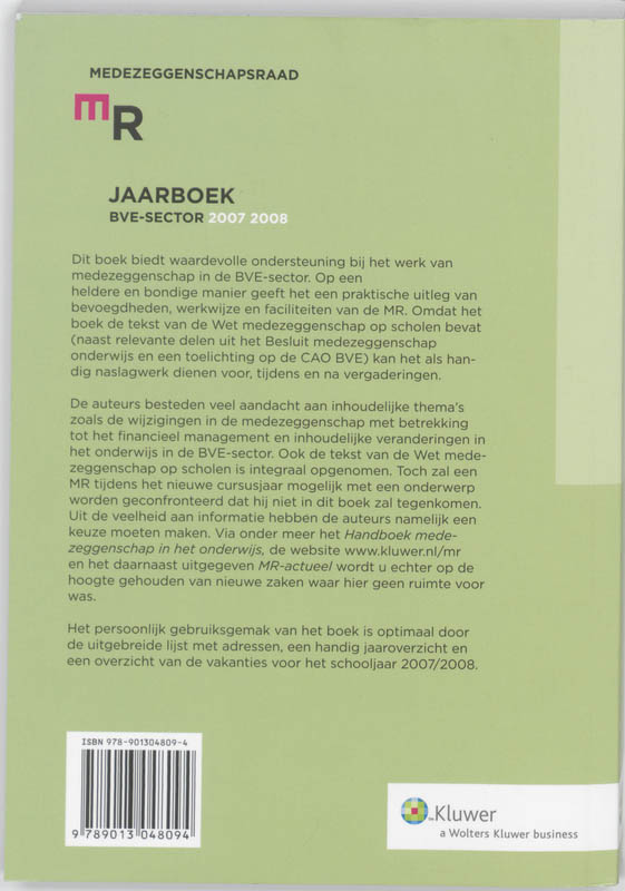 Achterkant van Jaarboek MR BVE-sector