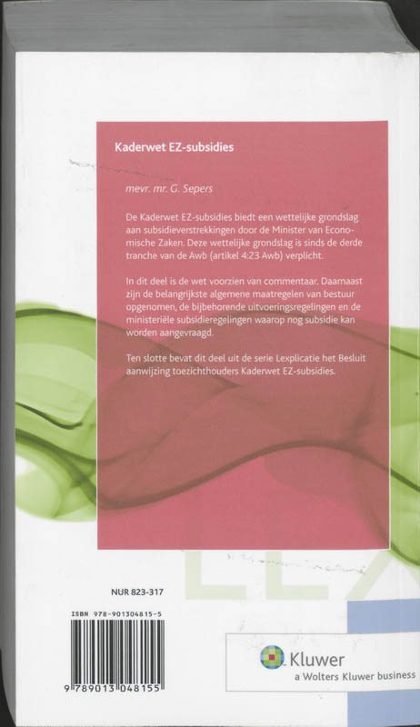 Achterkant van Kaderwet EZ-subsidies