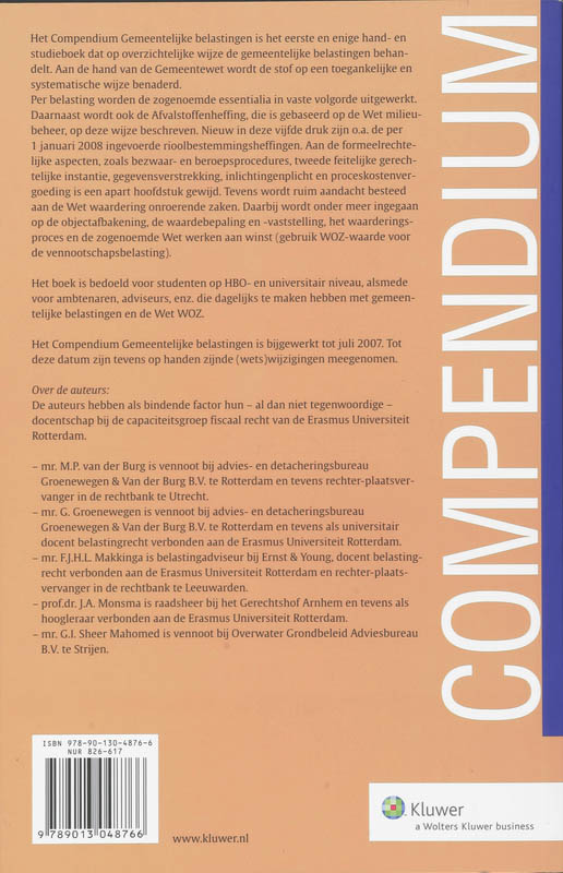Achterkant van Compendium gemeentelijke belastingen en de wet WOZ