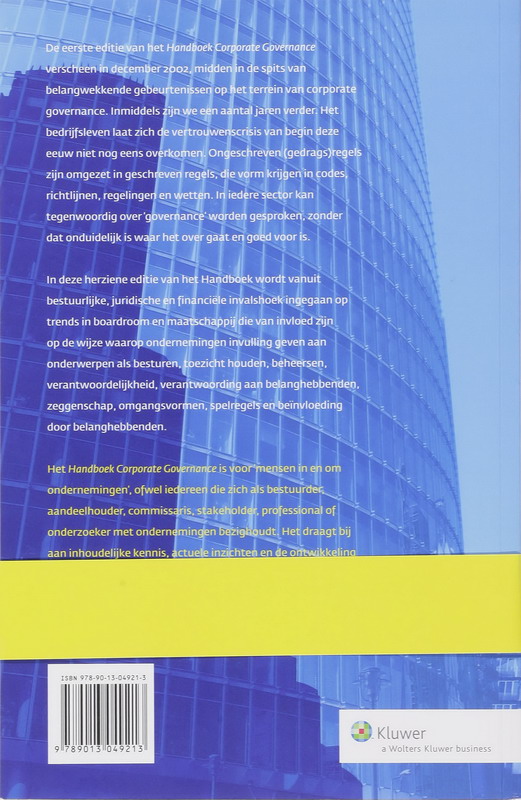 Achterkant van Handboek Corporate Governance
