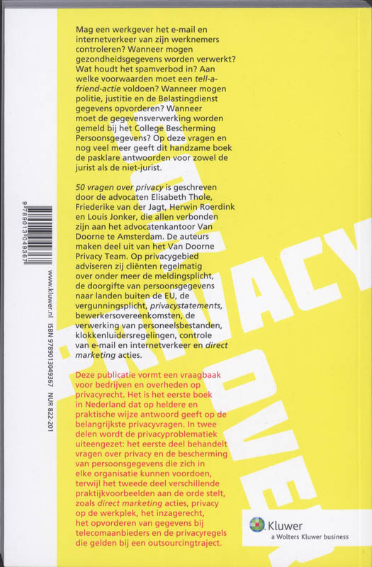 Achterkant van 50 vragen over privacy