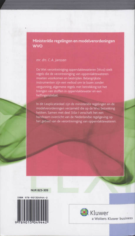 Achterkant van Ministerieële regelingen en modelverordeningen WVO