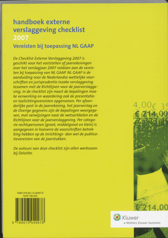 Achterkant van Handboek Externe Verslaggeving Checklist 2007