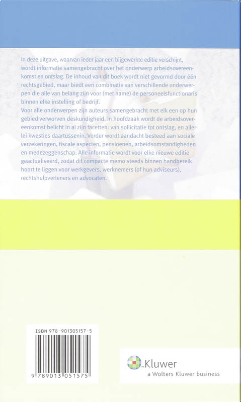Achterkant van Memo Plus Arbeidsovereenkomst en Ontslag