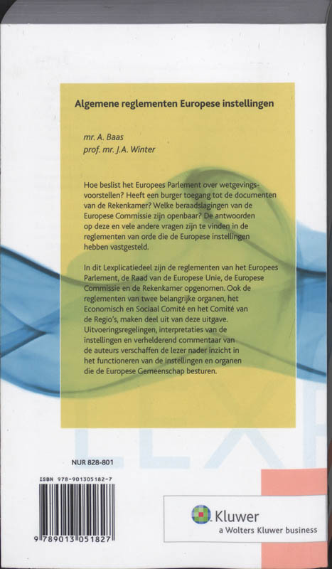 Achterkant van Lexplicatie Algemene reglementen Europese instellingen