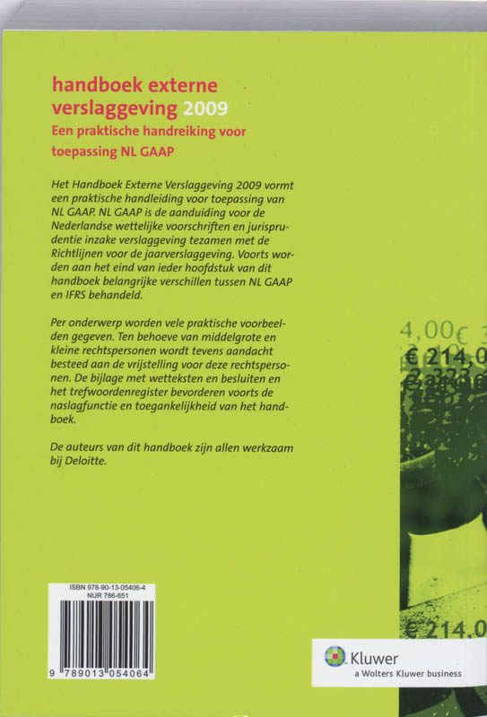 Achterkant van Handboek Externe Verslaggeving 2009