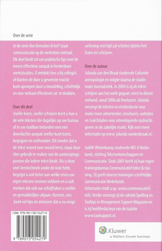 Achterkant van Sneller lezen, sneller schrijven