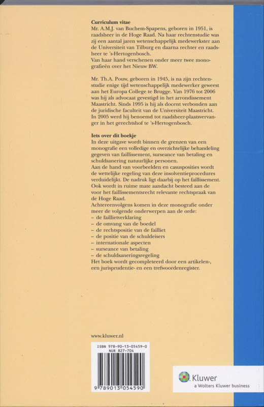 Achterkant van Faillissement, surseance van betaling en schuldsanering
