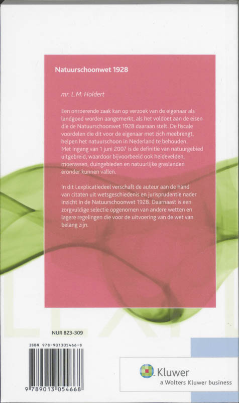 Achterkant van Lexplicatie Natuurschoonwet 1928