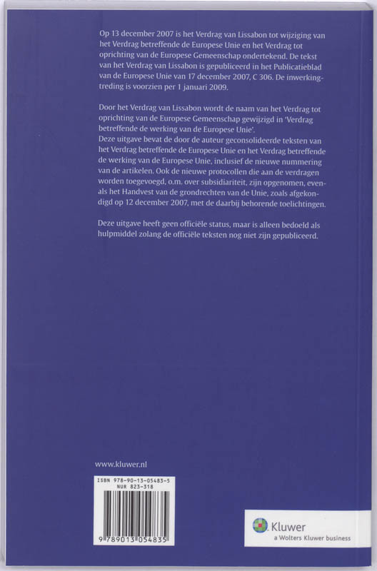Achterkant van Verdrag van Lissabon