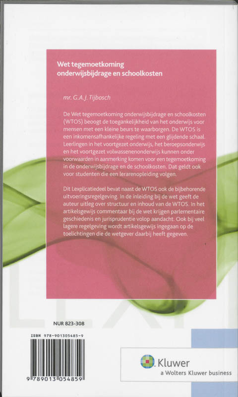 Achterkant van Wet tegemoetkoming onderwijsbijdrage en schoolkosten