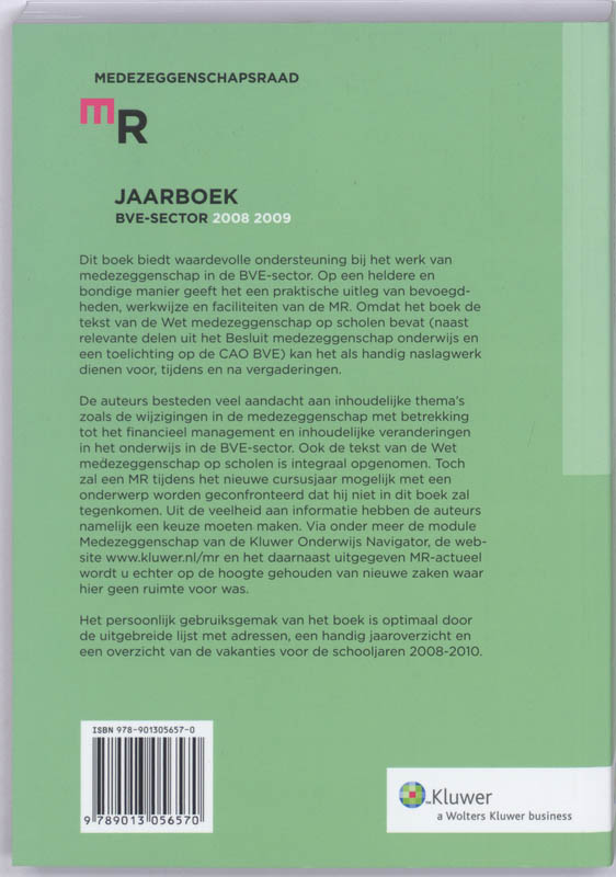 Achterkant van Jaarboek MR BVE-sector 2008/2009