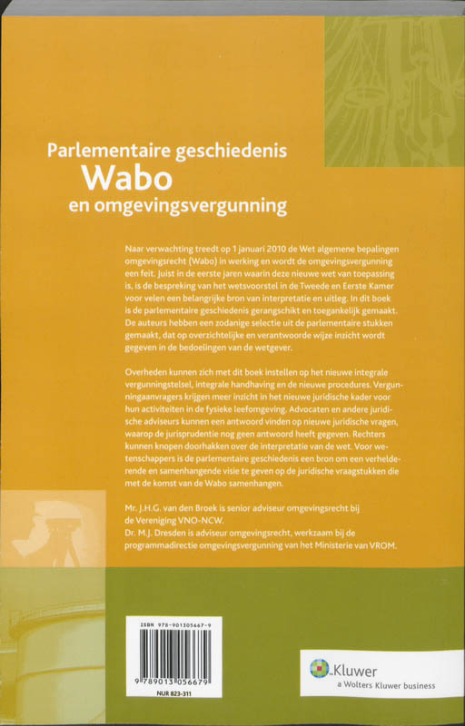 Achterkant van Parlementaire geschiedenis Wabo en omgevingsvergunning