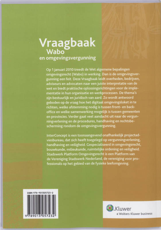 Achterkant van Vraagbaak Wabo en omgevingsvergunning 2009