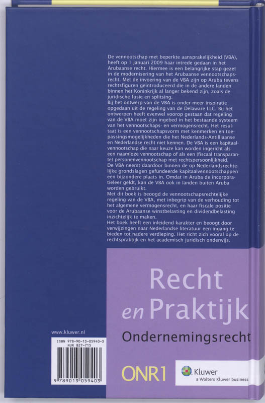 Achterkant van De Arubaanse Vennootschap met beperkte aansprakelijkheid (VBA)