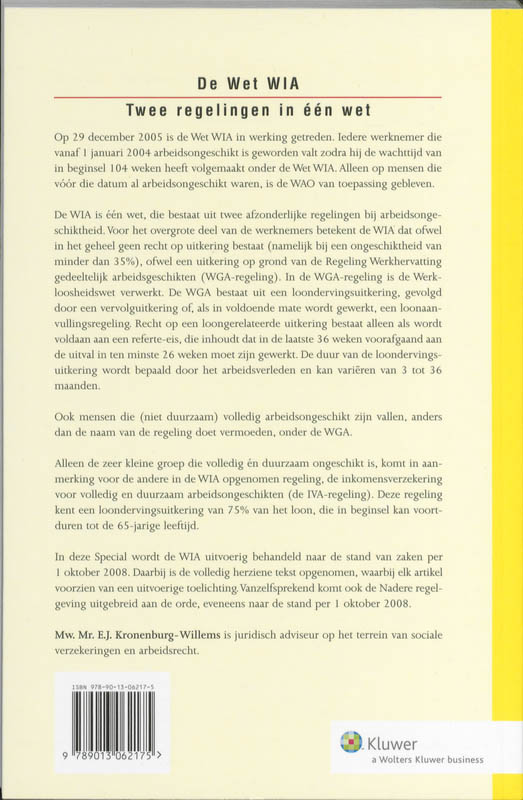 Achterkant van De wet WIA twee regelingen in een wet