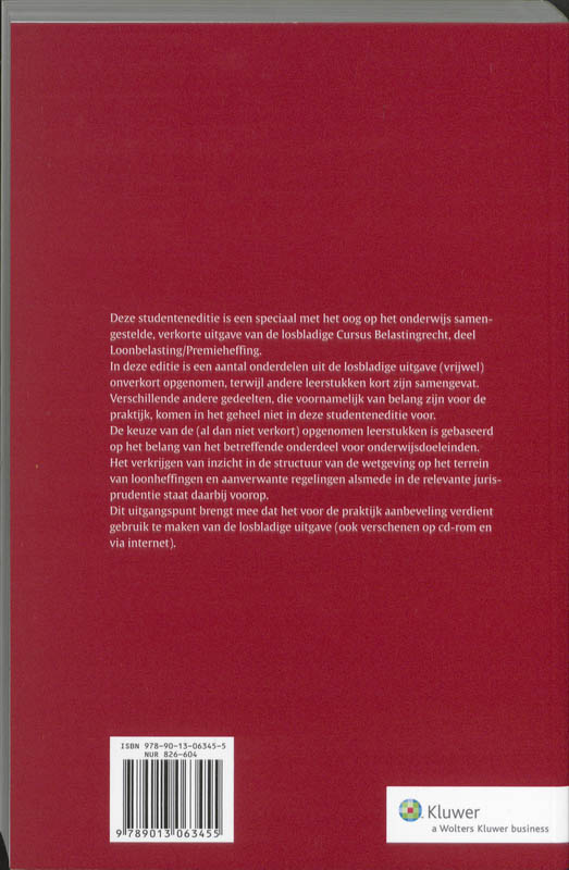 Achterkant van Cursus Belastingrecht Loonbelasting/Premieheffing