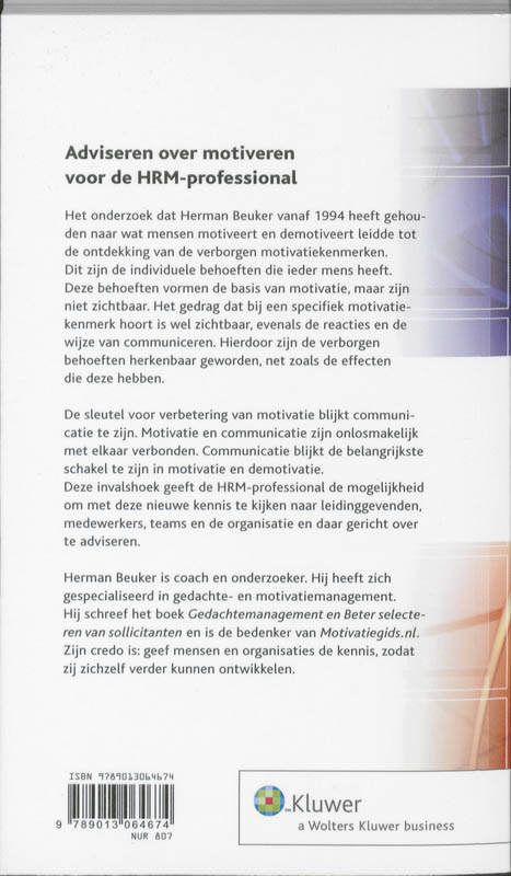 Achterkant van Adviseren over motiveren voor de HRM-professional